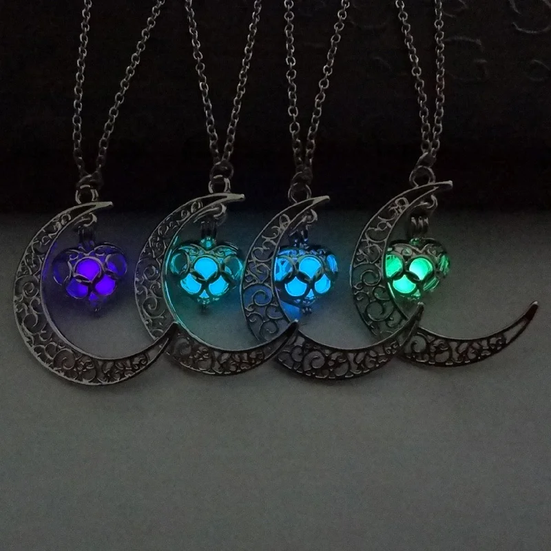 Women's formal necklaces-Glowing Heart of the Crescent Moon Pendant Necklace