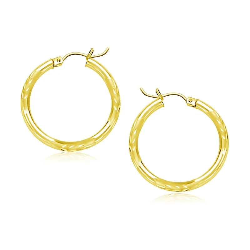 Women's sapphire earrings-10k Yellow Gold Diamond Cut Hoop Earrings (3x20mm)