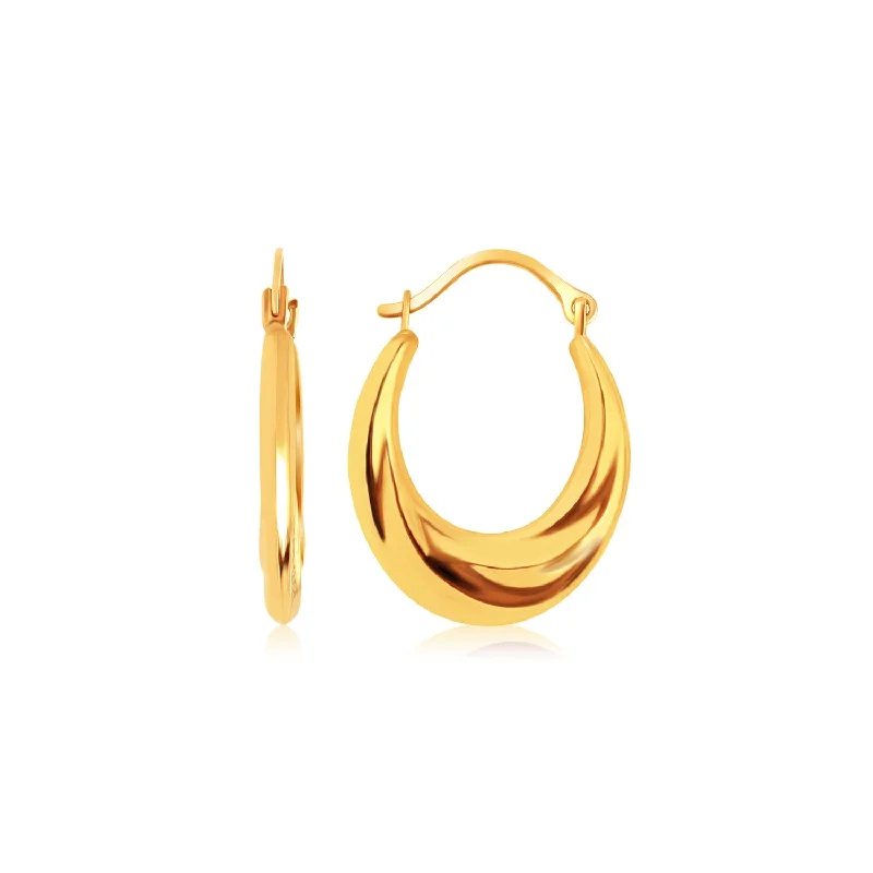 Women's party earrings-14k Yellow Gold Graduated Oval Hoop Earrings