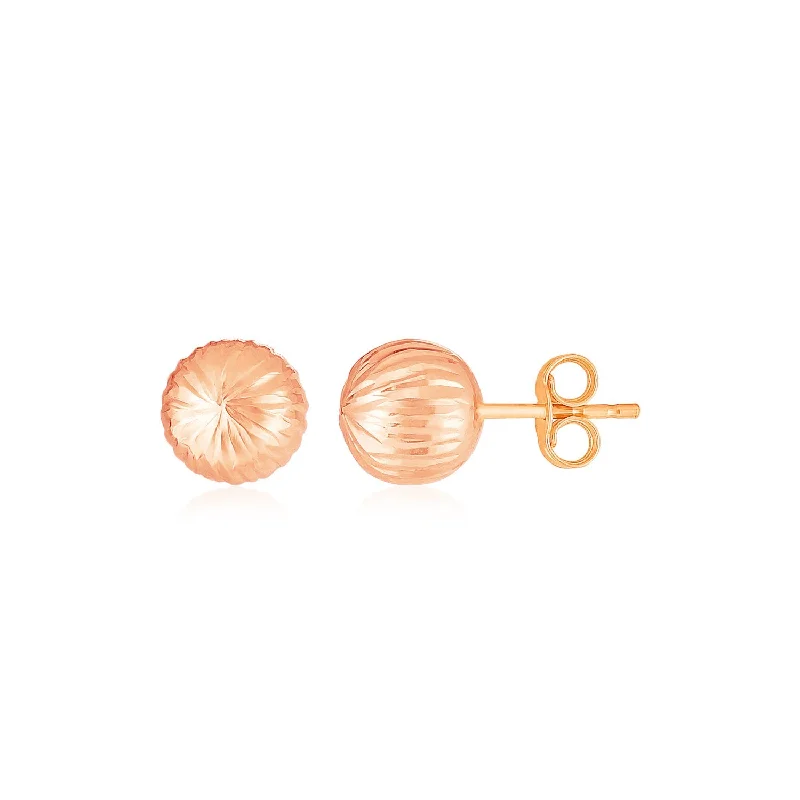 Women's silver-plated earrings-14K Rose Gold Ball Earrings with Linear Texture(5mm)