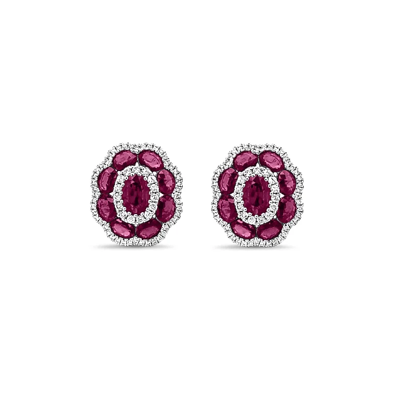 Women's sun rings-Ruby and Diamond Flower Earring