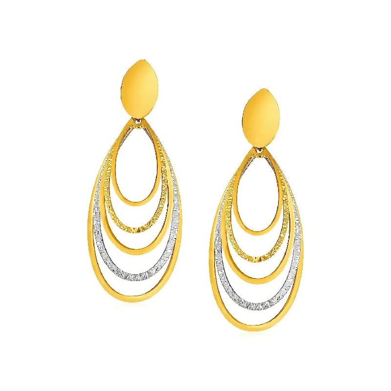 Women's platinum earrings-14k Two Tone Gold Two Toned Post Earrings with Graduated Ovals