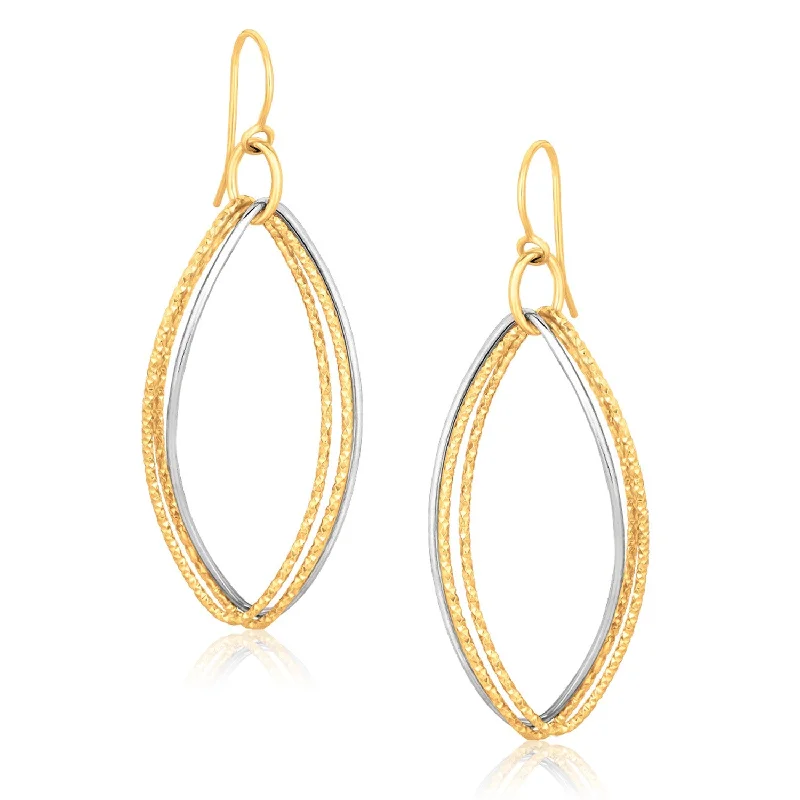 Women's vintage earrings-14k Two Tone Gold Textured Triple Oval Shape Drop Earrings