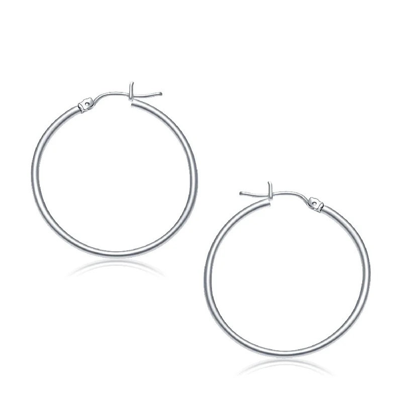 Women's bohemian earrings-10k White Gold Polished Hoop Earrings (2x30 mm)