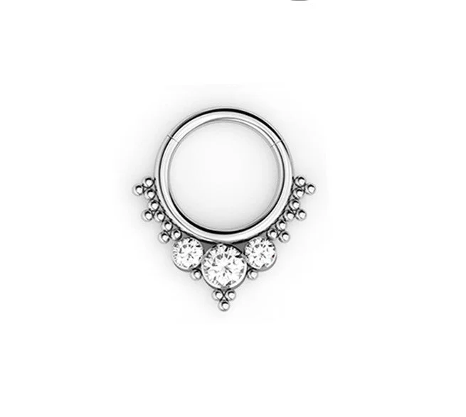 Women's limited edition rings-Titanium High Polish Jewelled Hinged Septum/Daith Ring - TI-155