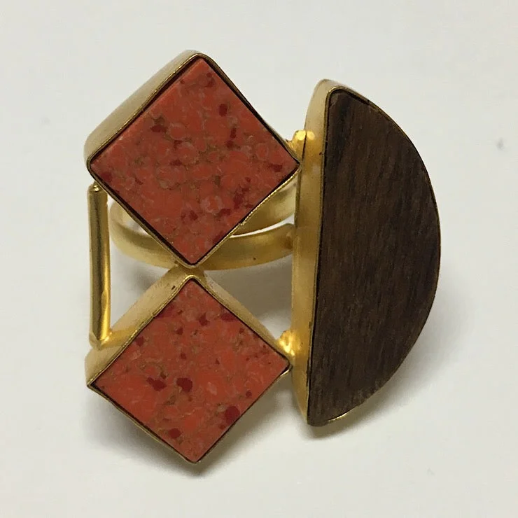 Women's seasonal rings-WOOD AND STONE ADJUSTABLE RING