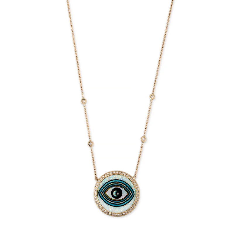 Women's graduation necklaces-SMALL PAVE STAR + MOON EYE OPAL INLAY NECKLACE