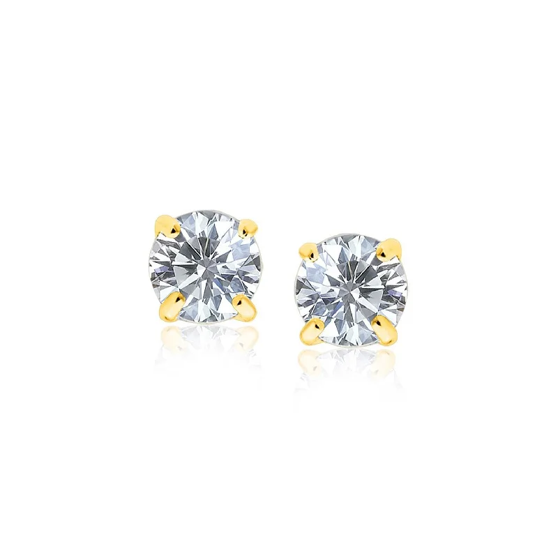 Women's Mother's Day earrings-14k Yellow Gold Stud Earrings with White Hue Faceted Cubic Zirconia(6mm)