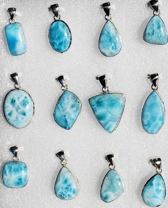 Women's heart-shaped necklaces-Larimar and Silver Necklaces