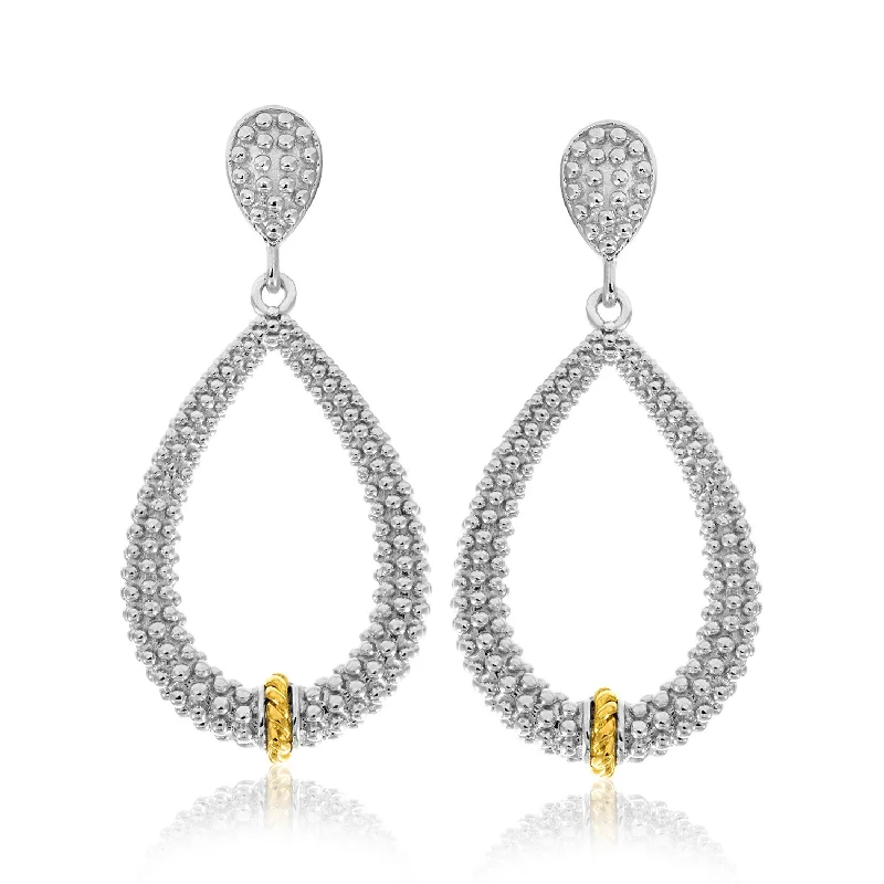 Designer women's earrings-18k Yellow Gold & Sterling Silver Diamond Accented Graduated Popcorn Earrings