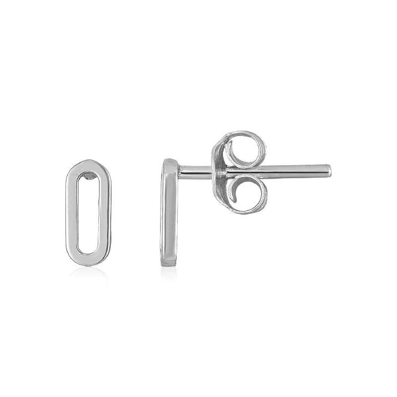 Women's celestial earrings-14k White Gold Paperclip Link Stud Earrings