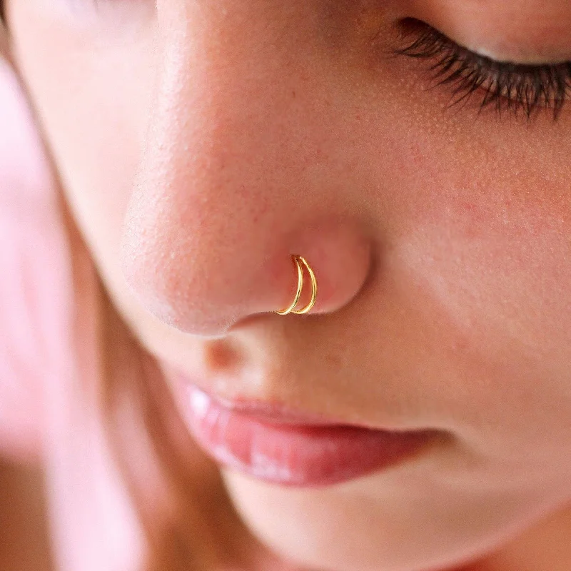 Women's fingerprint rings-Double Hoop Nose Ring 14k Gold