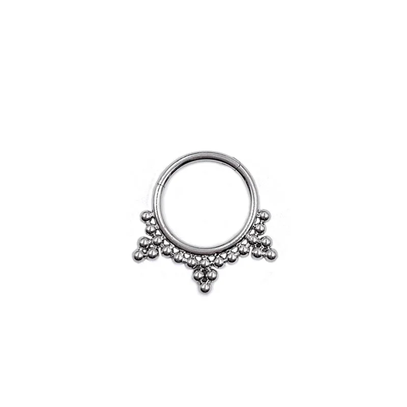 Women's art deco rings-Titanium High Polish Hinged Septum/Daith Ring - TI-149