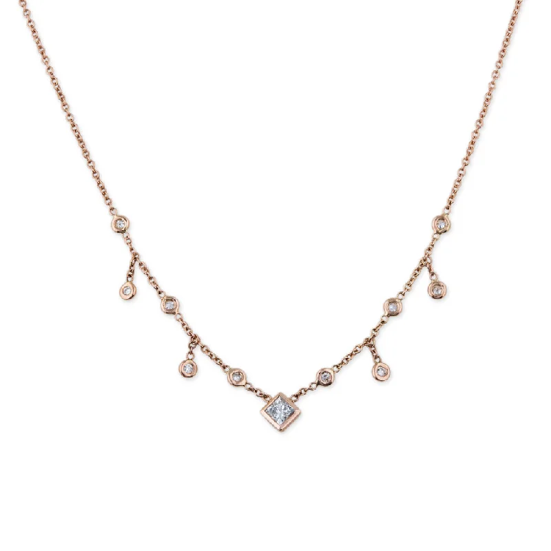 Women's sterling silver necklaces-PRINCESS DIAMOND CENTER HALF SHAKER NECKLACE