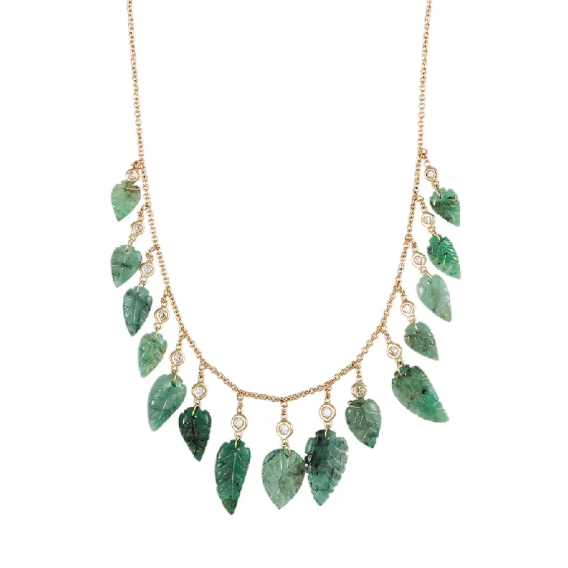 Women's unique necklaces-15 EMERALD LEAF AND DIAMOND DROP SHAKER NECKLACE