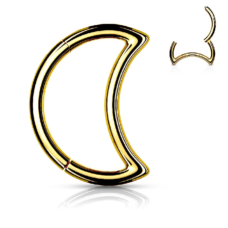 Women's evil eye rings-Gold Crescent Hinged Segment Hoop Ring - E03B