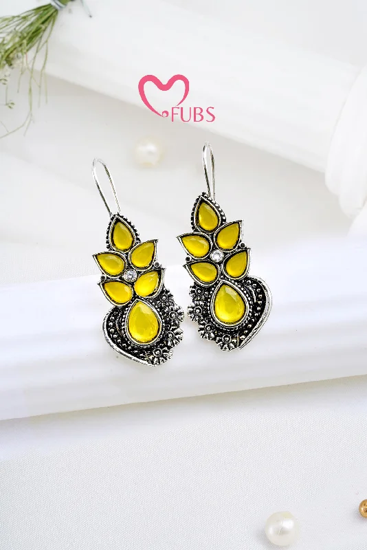 High-end women's rings-Yellow Leaf Oxidized Earring