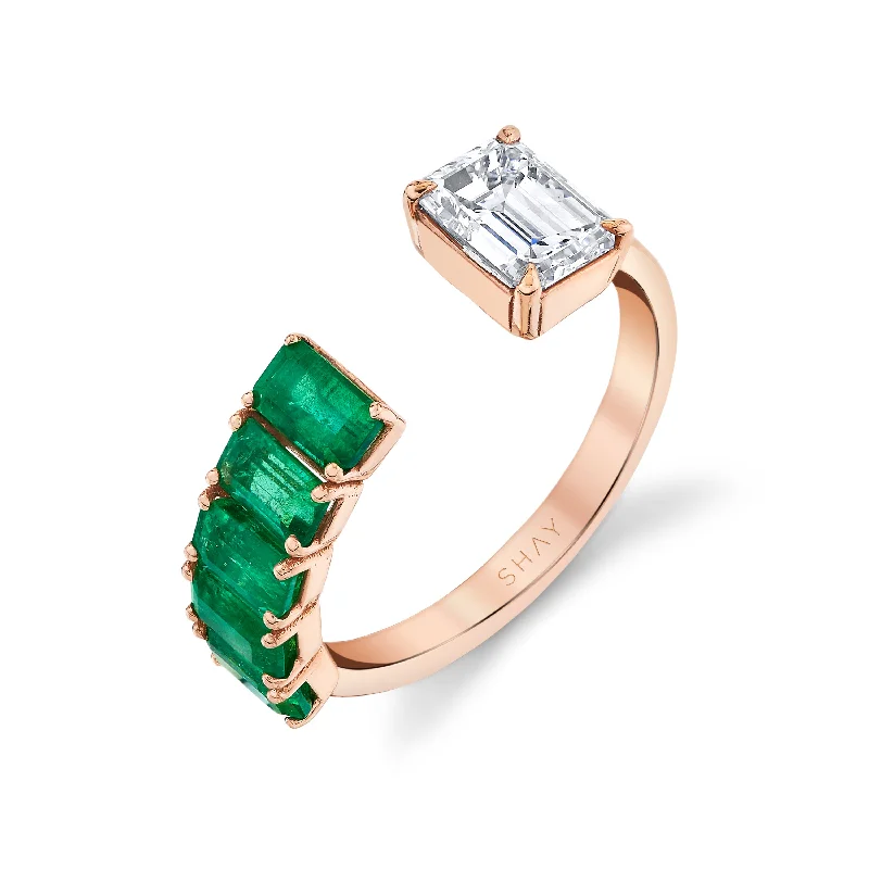 Women's party rings-READY TO SHIP DIAMOND & EMERALD CUT FLOATING RING