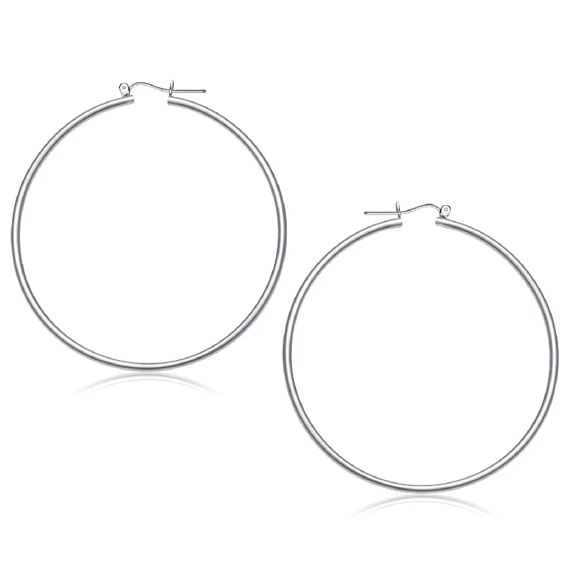 Handmade women's earrings-14k White Gold Polished Hoop Earrings (2x60mm)