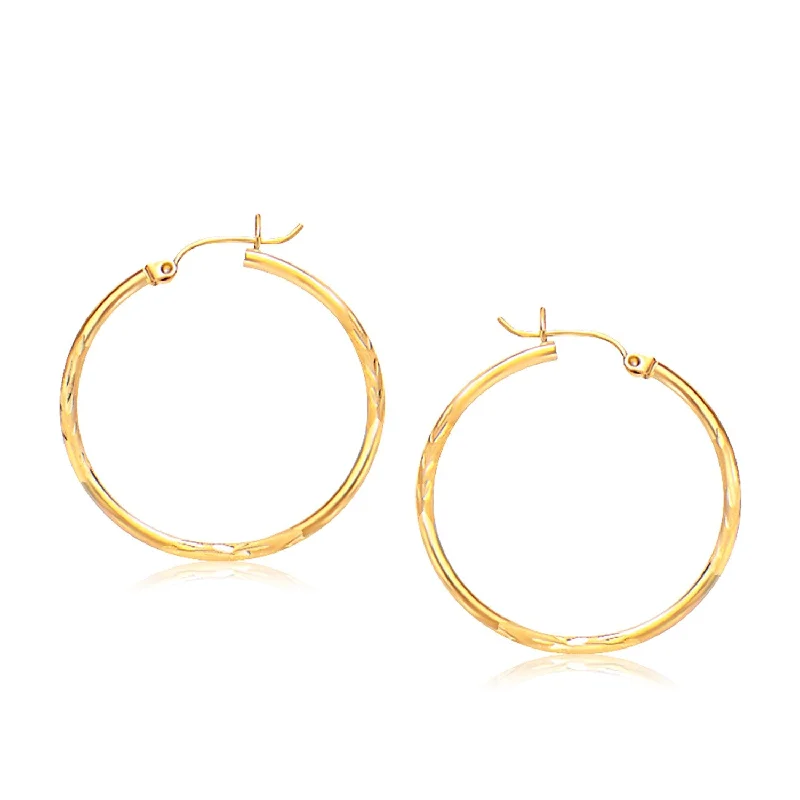 Women's zodiac earrings-Diamond Cut Slender Large Hoop Earrings in 14k Yellow Gold (2x30mm)