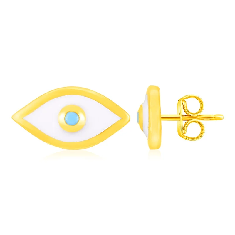 Women's silver earrings-14K Yellow Gold Evil Eye Earrings with Enamel