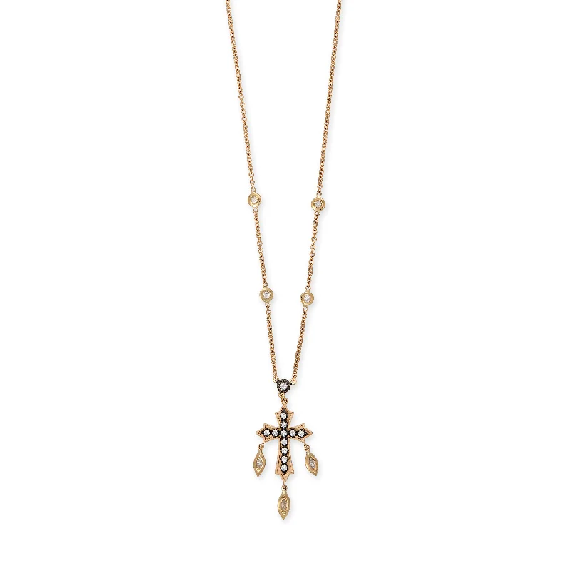 Trendy women's necklaces-BLACK RHODIUM 11 SOPHIA DIAMOND CROSS + MARQUISE SHAKER NECKLACE