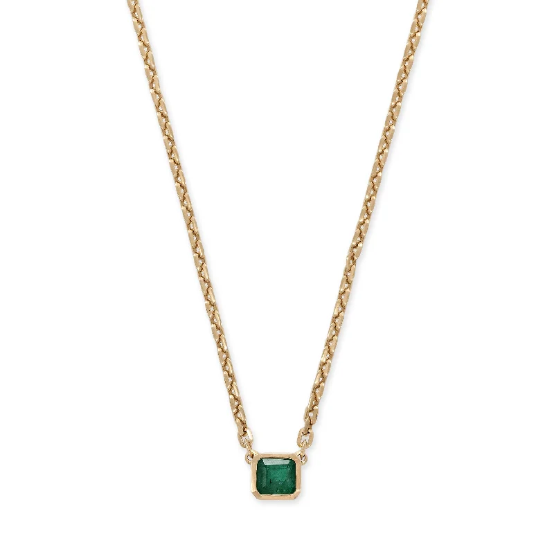 Women's crystal necklaces-LARGE EMERALD BAGUETTE NECKLACE