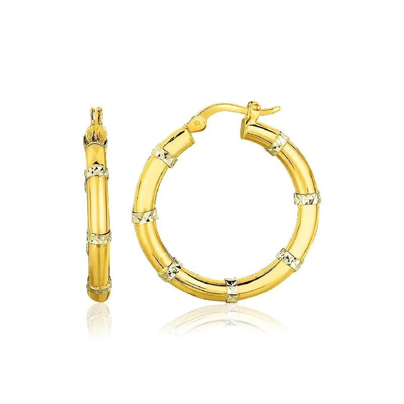 Women's photo earrings-14k Two-Tone Gold Alternate Textured Hoop Earrings