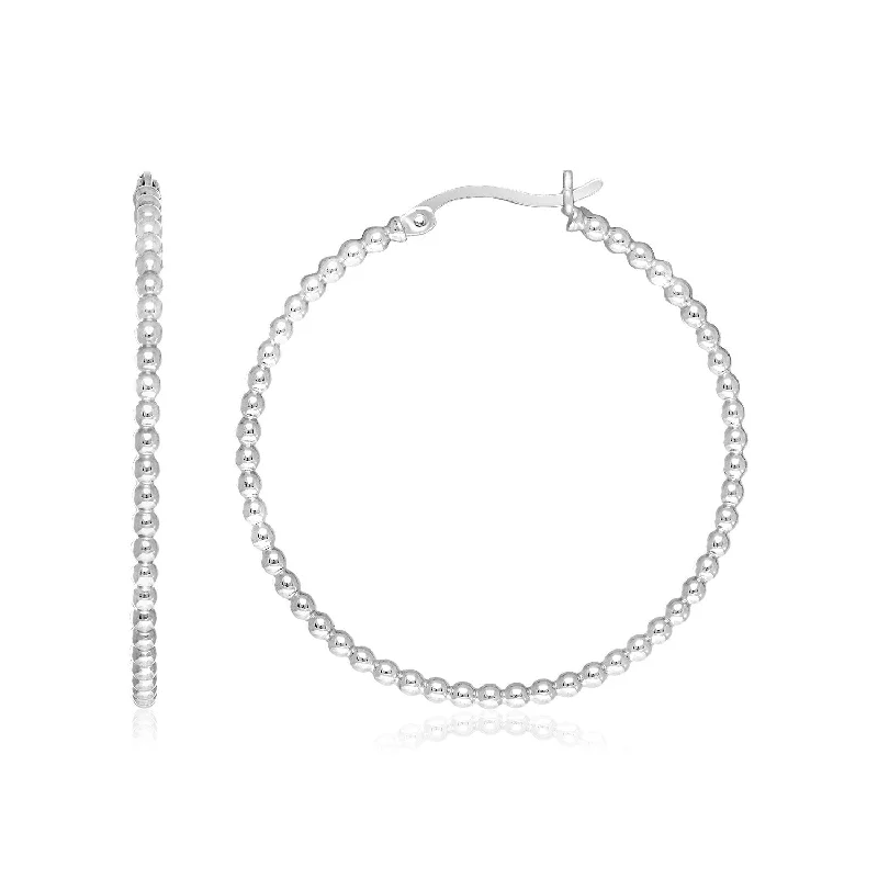 Women's nickel-free earrings-Sterling Silver Round Hoop Earrings with Beaded Texture