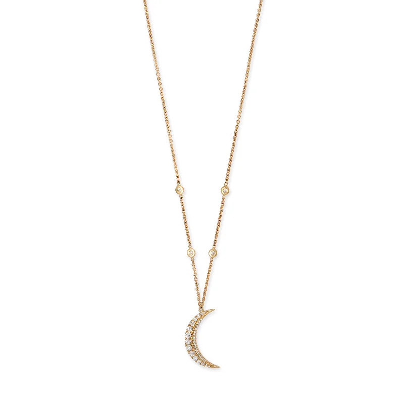 Women's sun necklaces-SMALL GRADUATED DIAMOND SLIVER CRESCENT MOON NECKLACE