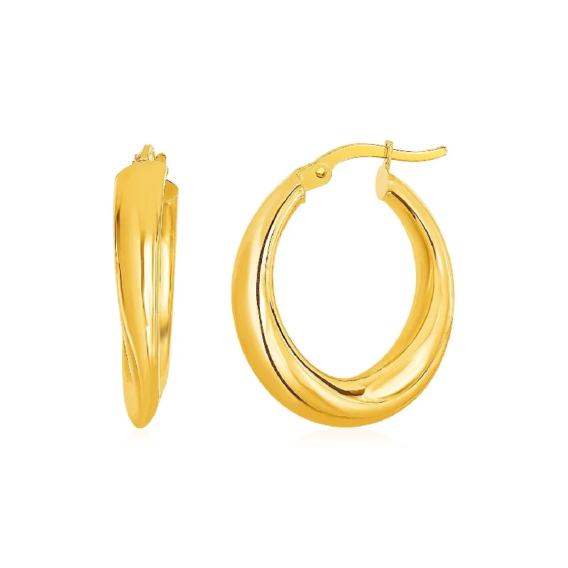 Women's hoop earrings-14k Yellow Gold Oval Hoop Earrings(5x20mm)