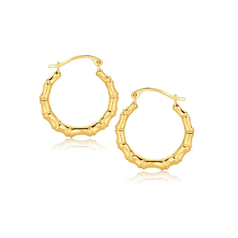 Women's holiday earrings-10k Yellow Gold Branch Motif Hoop Earrings