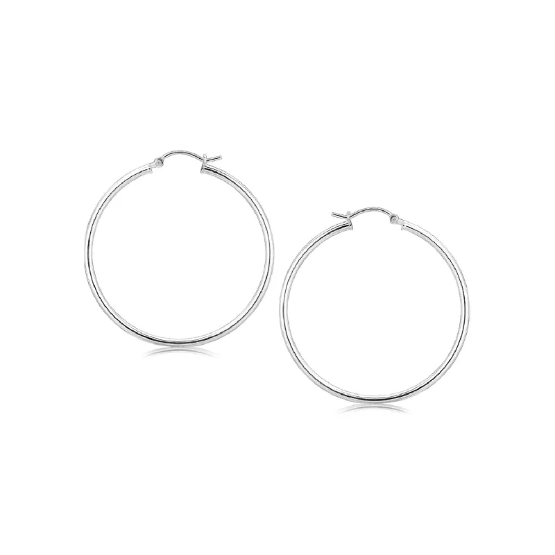 Women's gemstone earrings-Sterling Silver Rhodium Plated Thin Large Polished Hoop Earrings (2x40mm)