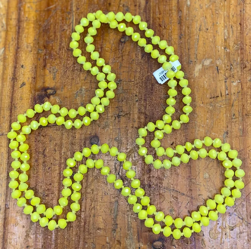 Women's star necklaces-60" Hand Knotted NEON YELLOW Bead Necklace