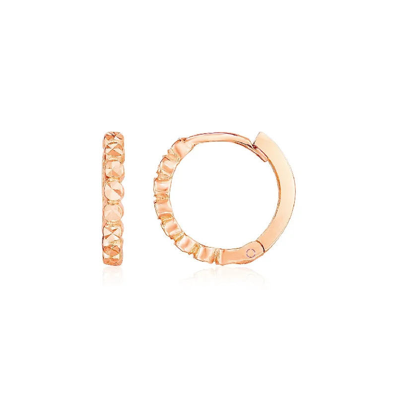 Women's everyday earrings-14k Rose Gold Petite Textured Round Hoop Earrings