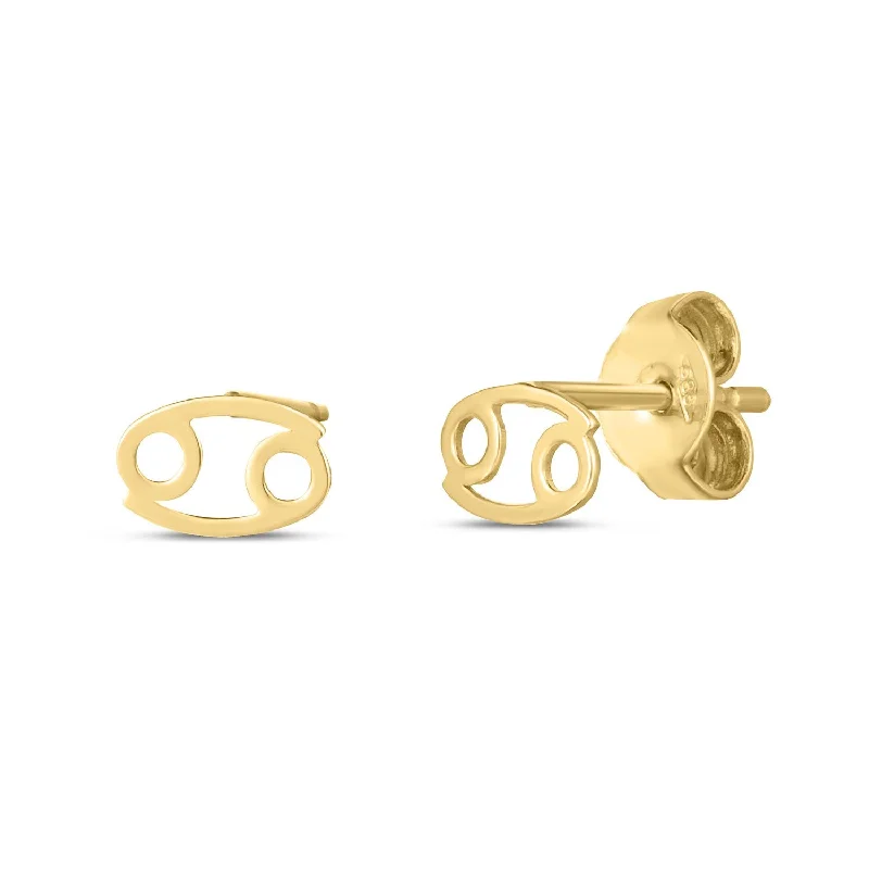 Women's ear cuffs-14k Yellow Gold Cancer Stud Earrings