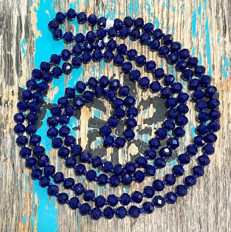 Women's birthday gift necklaces-60" Hand Knotted  NAVY Bead Necklace