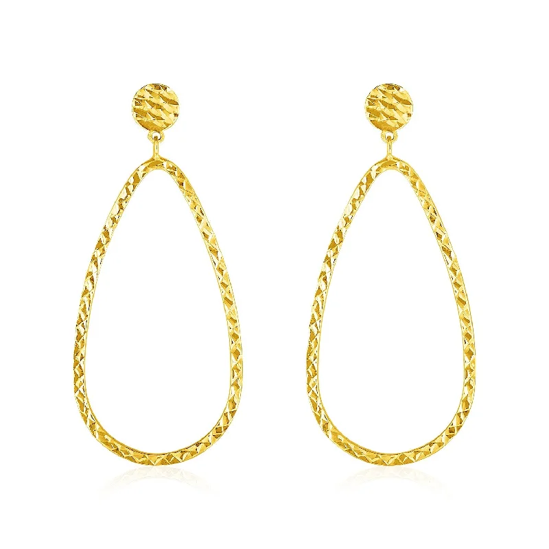 Women's seasonal earrings-14k Yellow Gold Textured Teardrop Motif Post Earrings