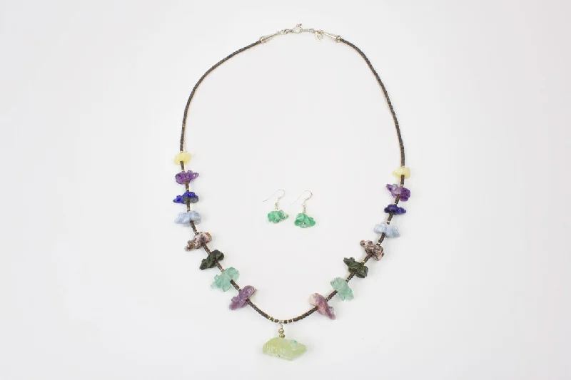 Women's gold necklaces-Zuni Multistone Frog Fetish Necklace by Debra Gasper