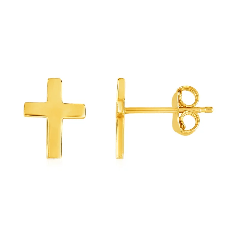 Women's luxury brand earrings-14k Yellow Gold Post Earrings with Crosses