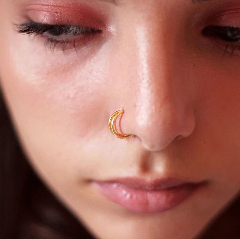 Women's pet memorial rings-Double Nose Ring Hoop, Gold Nose Ring