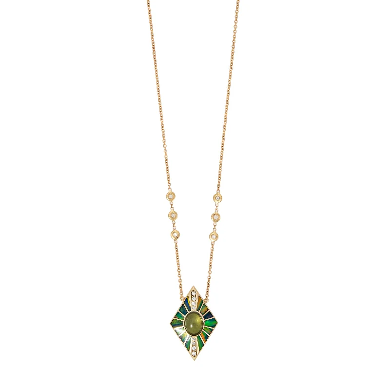 Women's exclusive necklaces-PAVE GREEN TOURMALINE + GREEN OPAL INLAY KITE NECKLACE