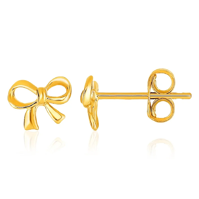 Women's nickel-free earrings-14k Yellow Gold Bow Style Post Earrings