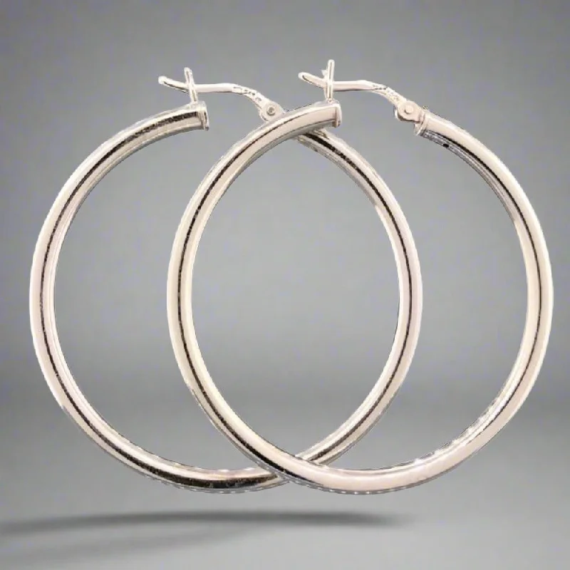 Women's formal rings-SS 3x40mm Hoop Earring with Hinged Closure.