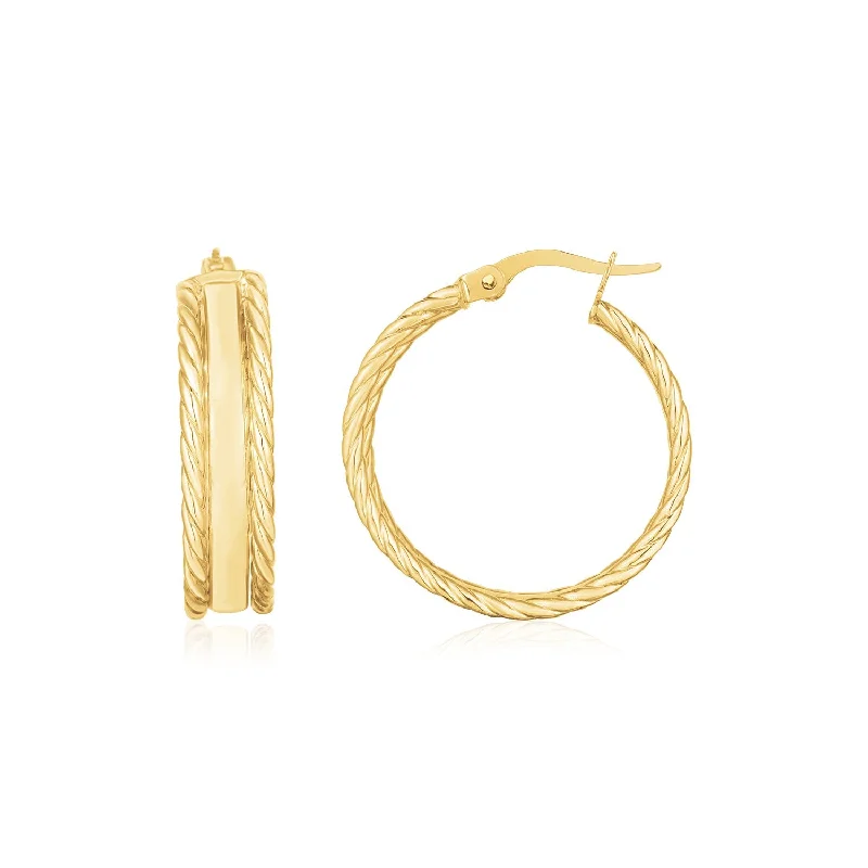 Women's stud earrings-14K Yellow Gold Triple Row Hoop Earrings