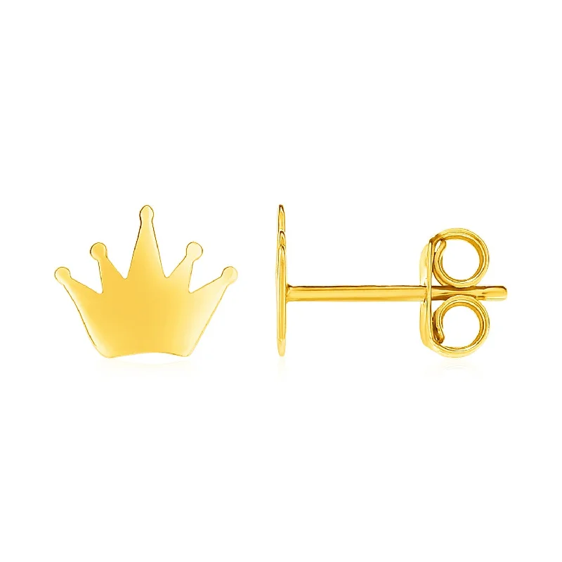 Women's clip-on earrings-14k Yellow Gold Post Earrings with Crowns