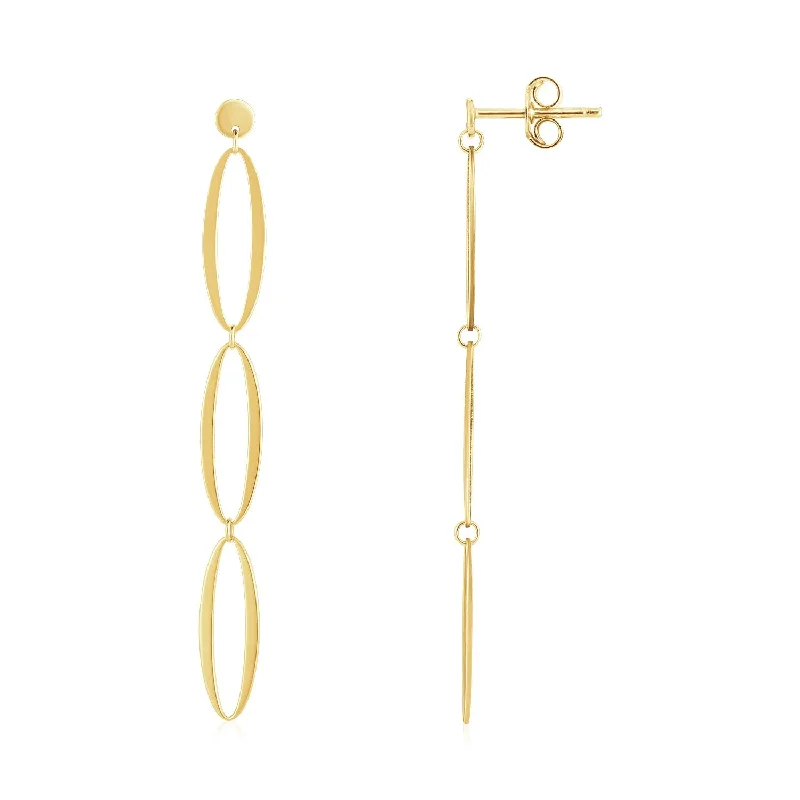 Women's pet memorial earrings-14K Yellow Gold Triple Oval Fancy Drop Earrings