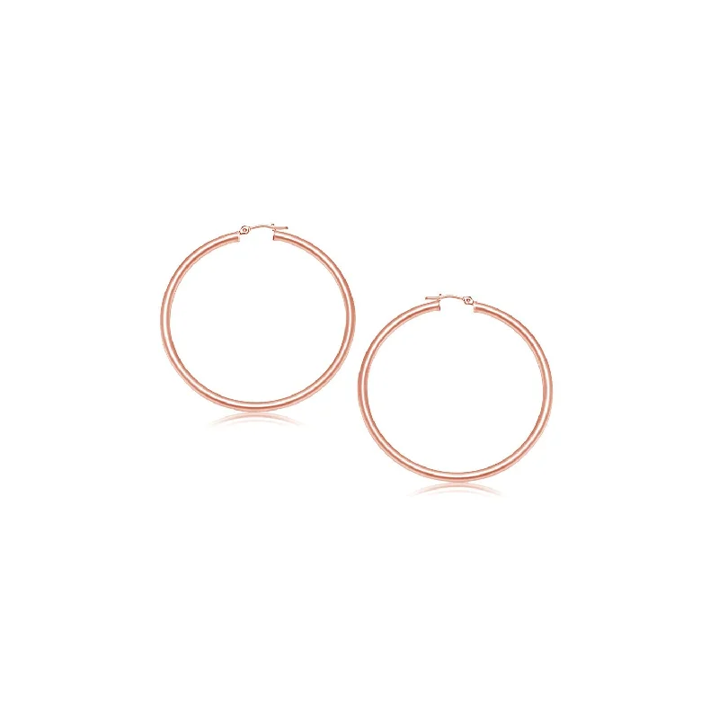 Women's evil eye earrings-14k Rose Gold Polished Hoop Earrings (3x15mm)