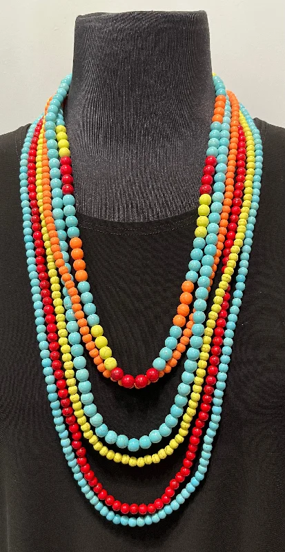 Women's celestial necklaces-Six Strand Multi Color 32" Necklace