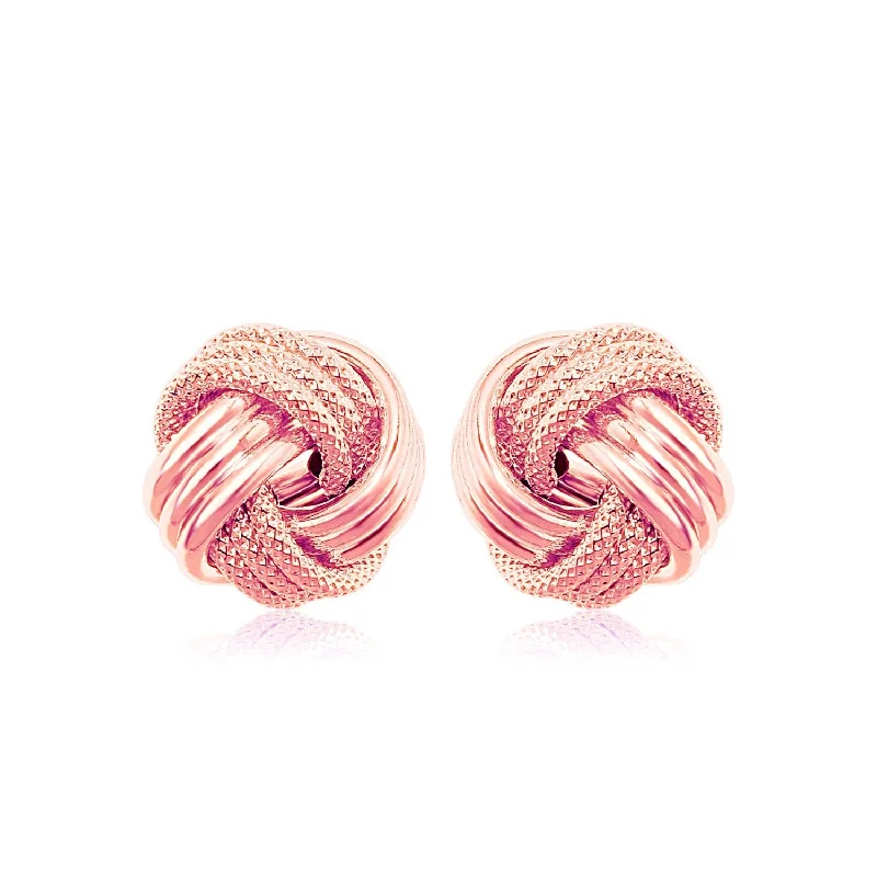 Women's graduation earrings-14k Rose Gold Love Knot with Ridge Texture Earrings